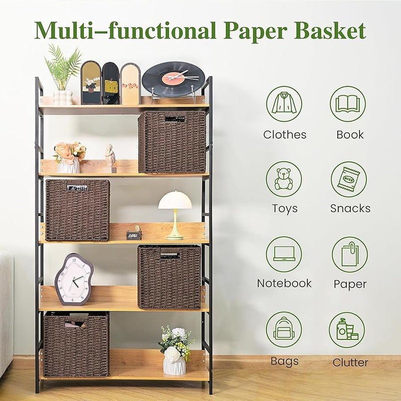 MIXDE Wicker Storage Baskets, Set of 2 Hand-Woven Paper Rope Storage Baskets, Foldable Cube Storage Bins Organizer  Square Wicker Storage Baskets for Shelves Pantry Organizing Decor, - Image 4